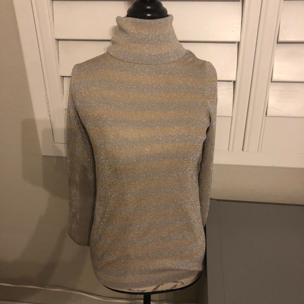 J. Crew gray and gold striped shimmer turtleneck